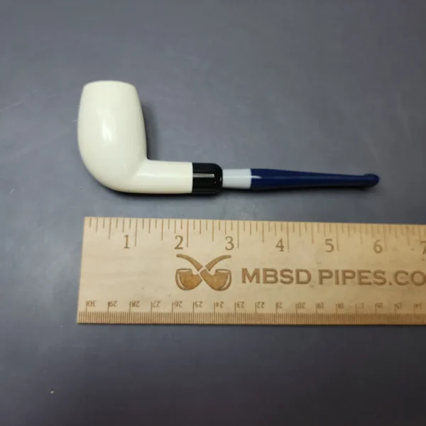 Smooth Billiard w/ Blue Stem & Case Estate Block Meerschaum Pipe, Unsmoked - Image 9