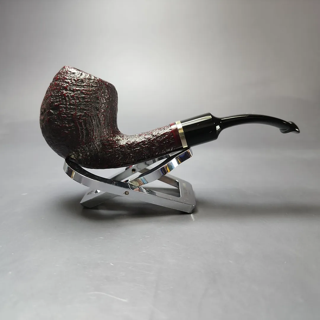 Vauen 5204 Sandblasted Bent Billiard w/ Brass Estate Briar Pipe, Unsmoked, 9mm - Image 2