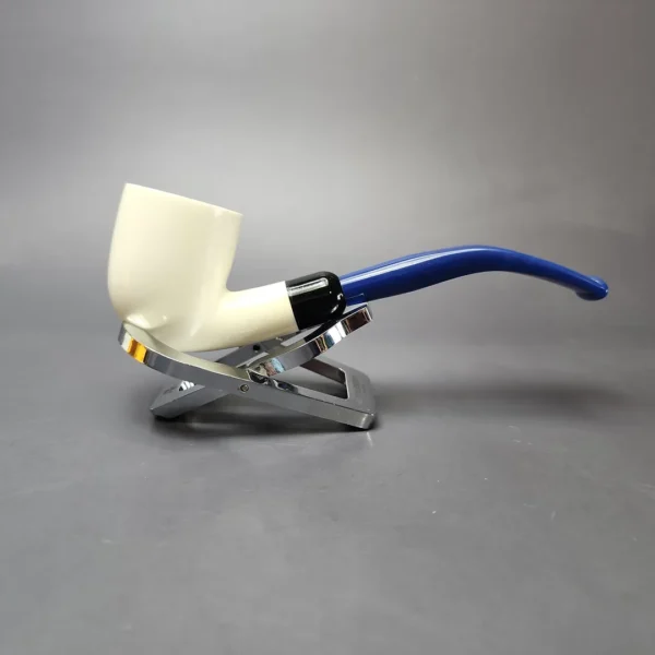 Smooth Bent Dublin w/ Blue Stem & Case Estate Block Meerschaum Pipe, Unsmoked - Image 3