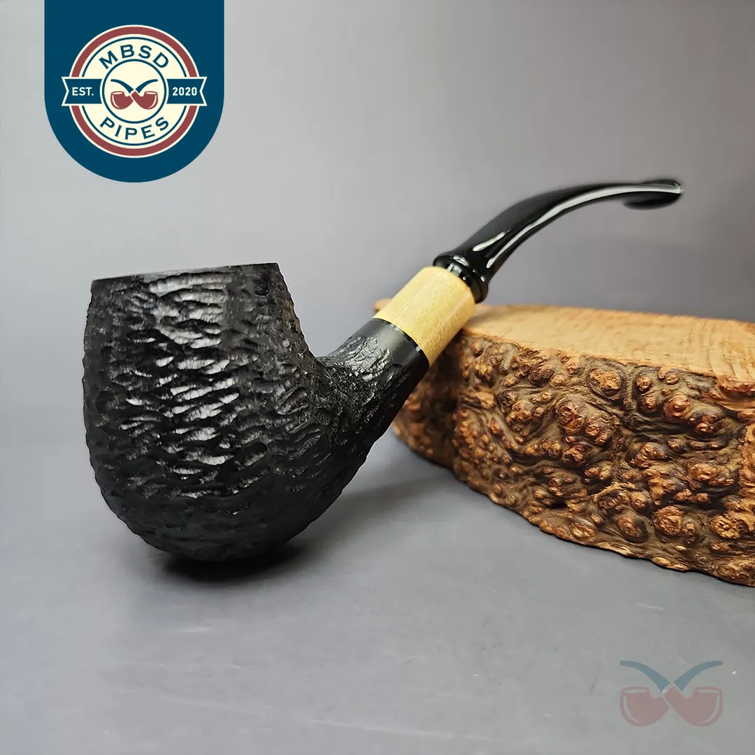MBSD Briars by Piero Vitale Black Rusticated Brandy w/ Boxwood Briar Pipe, New