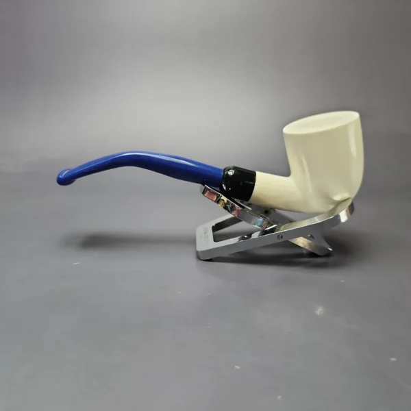 Smooth Bent Dublin w/ Blue Stem & Case Estate Block Meerschaum Pipe, Unsmoked - Image 8