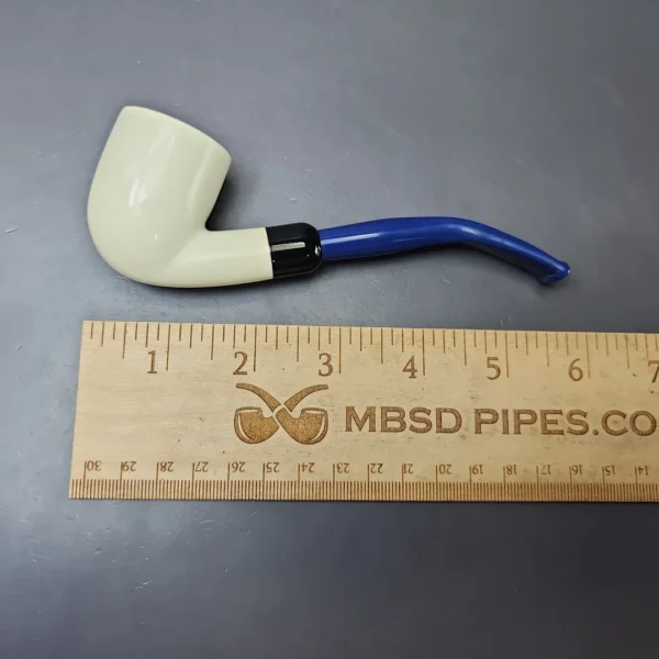 Smooth Bent Dublin w/ Blue Stem & Case Estate Block Meerschaum Pipe, Unsmoked - Image 9