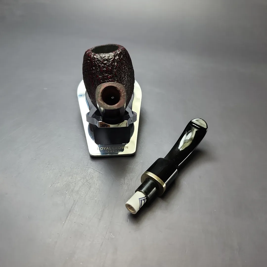 Vauen 5204 Sandblasted Bent Billiard w/ Brass Estate Briar Pipe, Unsmoked, 9mm - Image 10