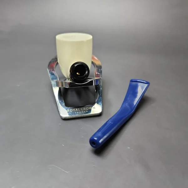 Smooth Bent Dublin w/ Blue Stem & Case Estate Block Meerschaum Pipe, Unsmoked - Image 12