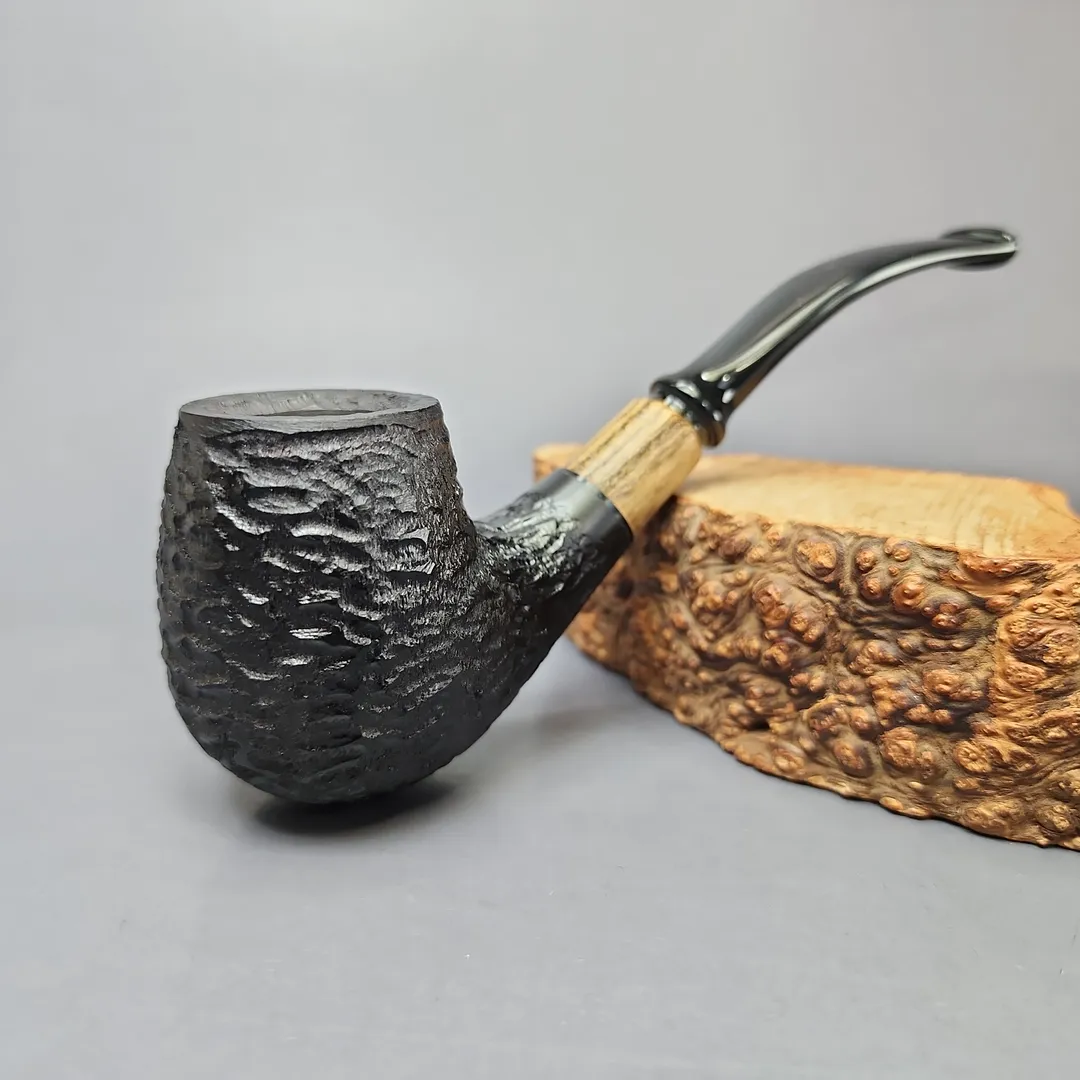 MBSD Briars by Piero Vitale Black Rusticated Brandy w/ Olivewood Briar Pipe, New - Image 2