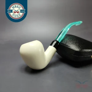 Smooth Pear w/ Turquoise stem & Case Estate Block Meerschaum Pipe, Unsmoked