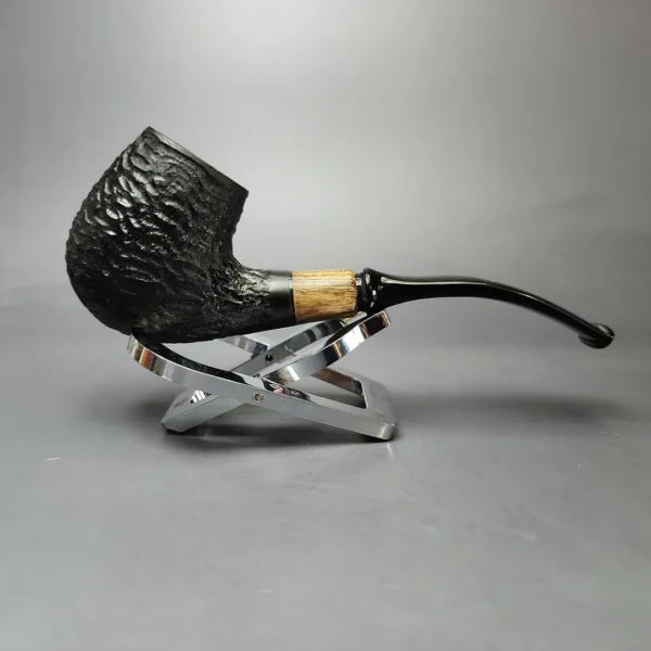 MBSD Briars by Piero Vitale Black Rusticated Brandy w/ Olivewood Briar Pipe, New - Image 3
