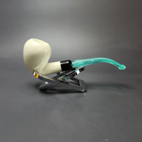 Smooth Pear w/ Turquoise stem & Case Estate Block Meerschaum Pipe, Unsmoked - Image 3