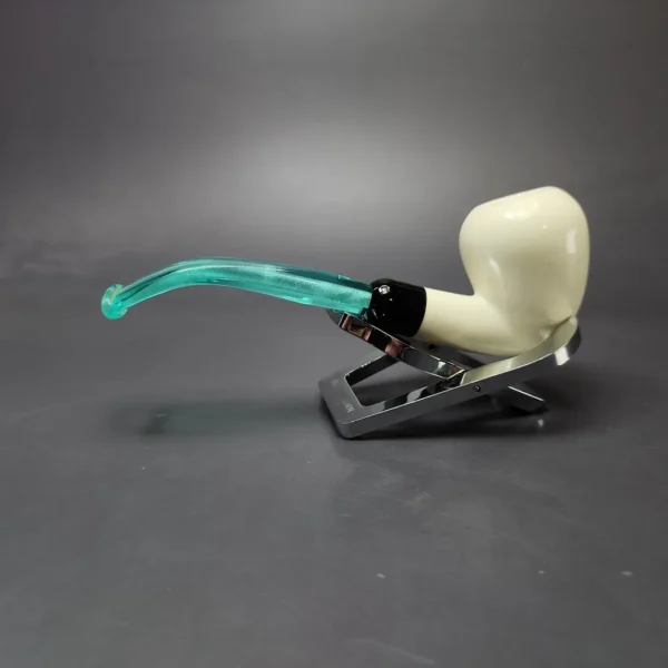 Smooth Pear w/ Turquoise stem & Case Estate Block Meerschaum Pipe, Unsmoked - Image 8