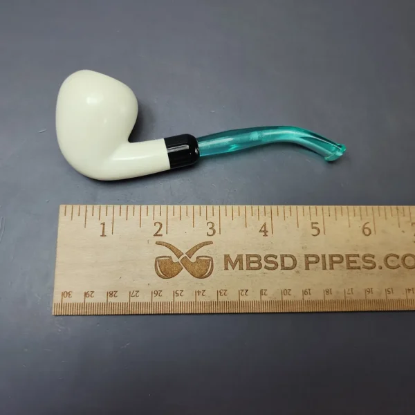 Smooth Pear w/ Turquoise stem & Case Estate Block Meerschaum Pipe, Unsmoked - Image 9