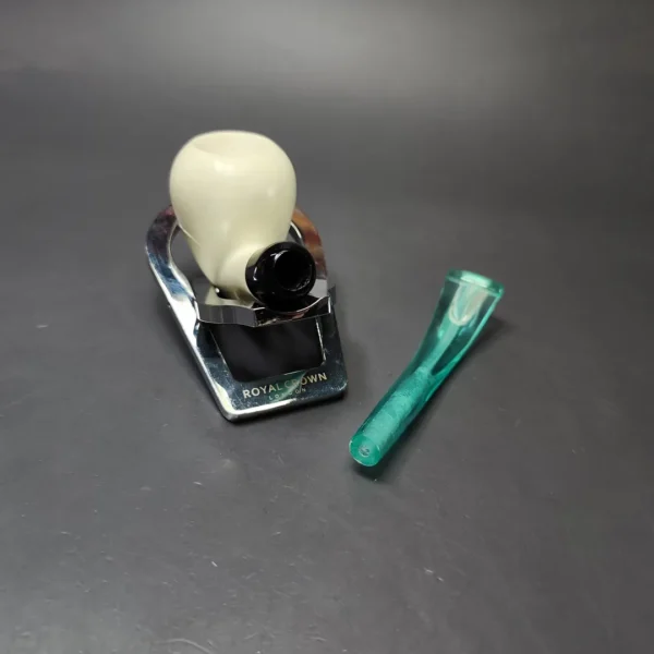 Smooth Pear w/ Turquoise stem & Case Estate Block Meerschaum Pipe, Unsmoked - Image 11