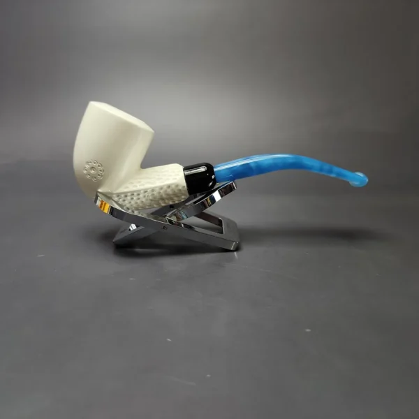 Partial Lattice Bent Dublin w/ Blue Stem & Case Estate Block Meerschaum Pipe, Unsmoked - Image 3