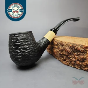 MBSD Briars by Piero Vitale Black Rusticated Brandy w/ Boxwood Briar Pipe, New