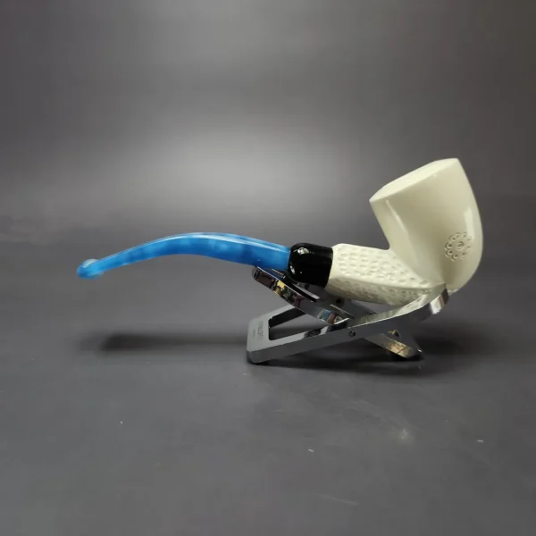 Partial Lattice Bent Dublin w/ Blue Stem & Case Estate Block Meerschaum Pipe, Unsmoked - Image 8
