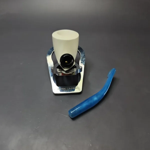 Partial Lattice Bent Dublin w/ Blue Stem & Case Estate Block Meerschaum Pipe, Unsmoked - Image 11