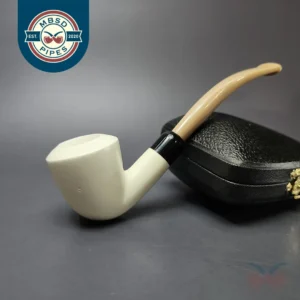 Smooth Dublin w/ Beige Stem & Case Estate Block Meerschaum Pipe, Unsmoked