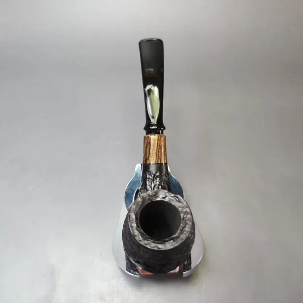 MBSD Briars by Piero Vitale Black Rusticated Brandy w/ Zebrawood Briar Pipe, New - Image 6