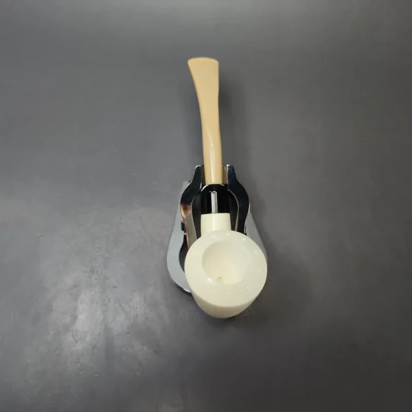 Smooth Dublin w/ Beige Stem & Case Estate Block Meerschaum Pipe, Unsmoked - Image 6