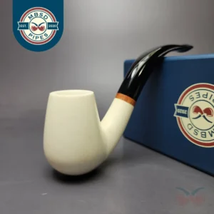 MBSD Meerschaum Deluxe Smooth Bent Billiard Block Meerschaum Pipe, Briar-Mortise, New