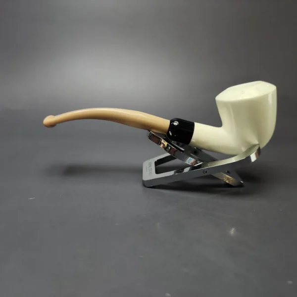 Smooth Dublin w/ Beige Stem & Case Estate Block Meerschaum Pipe, Unsmoked - Image 7