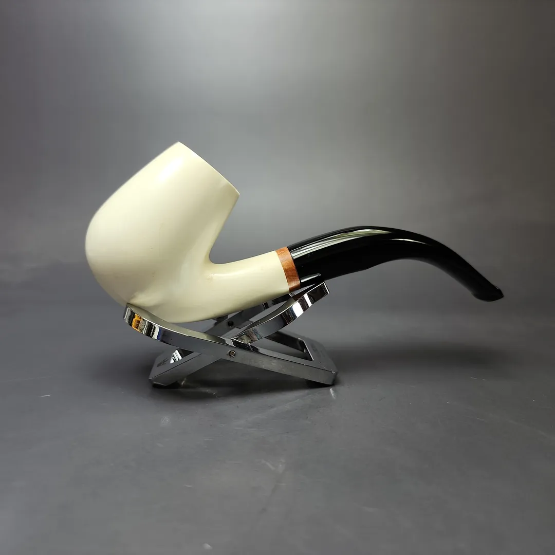 MBSD Meerschaum Deluxe Smooth Bent Billiard Block Meerschaum Pipe, Briar-Mortise, New - Image 2