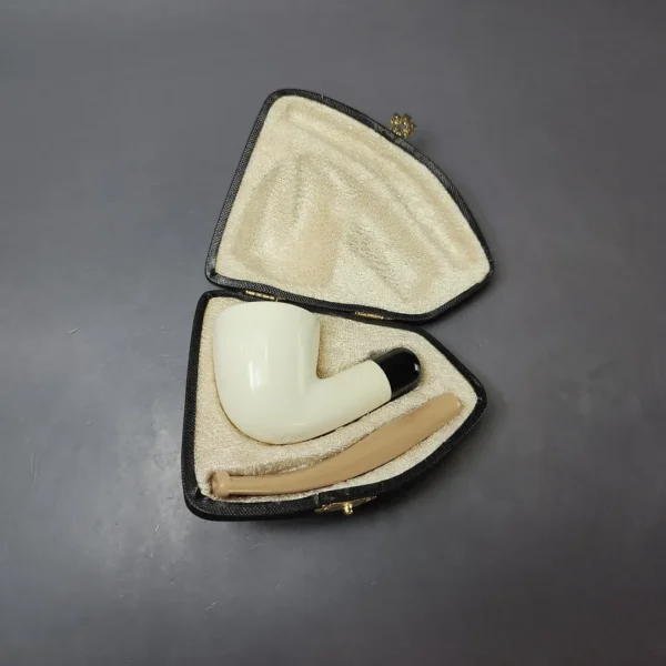 Smooth Dublin w/ Beige Stem & Case Estate Block Meerschaum Pipe, Unsmoked - Image 10