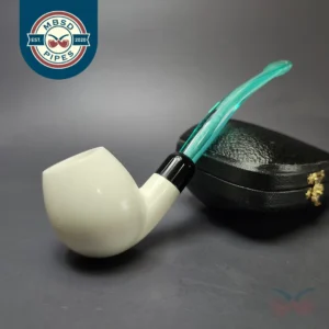 Smooth Apple w/ Blue Stem & Case Estate Block Meerschaum Pipe, Unsmoked