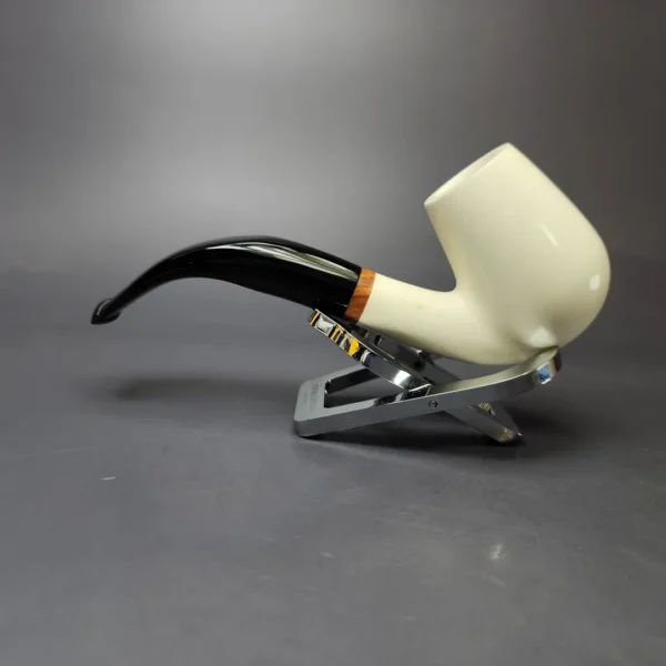 MBSD Meerschaum Deluxe Smooth Bent Billiard Block Meerschaum Pipe, Briar-Mortise, New - Image 7