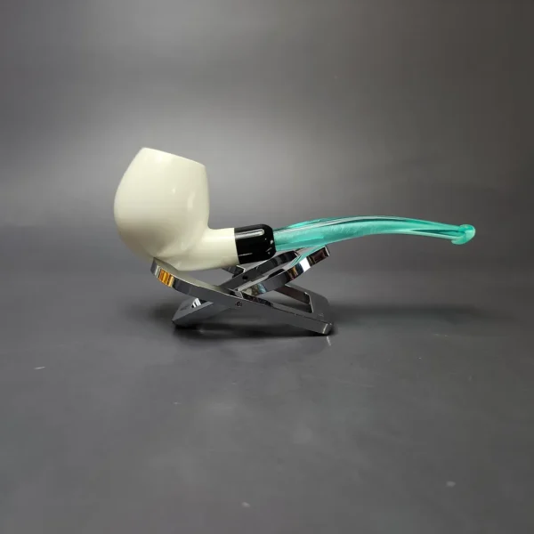 Smooth Apple w/ Blue Stem & Case Estate Block Meerschaum Pipe, Unsmoked - Image 3