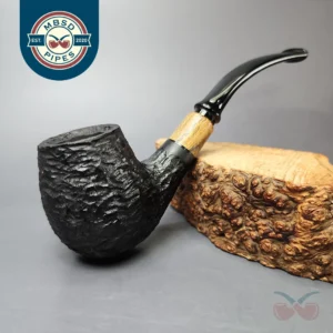 MBSD Briars by Piero Vitale Black Rusticated Brandy w/ Olivewood, Briar Pipe, New