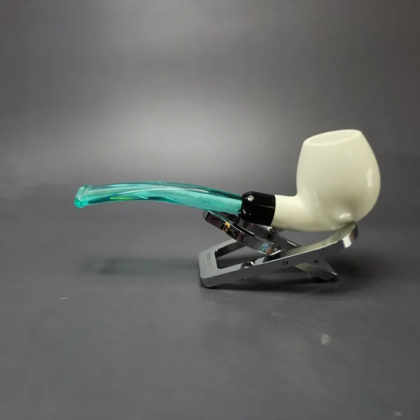 Smooth Apple w/ Blue Stem & Case Estate Block Meerschaum Pipe, Unsmoked - Image 8