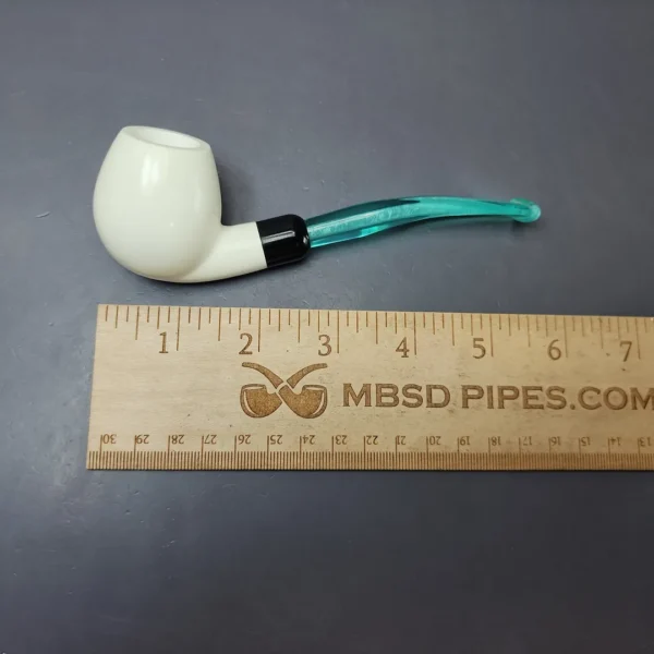 Smooth Apple w/ Blue Stem & Case Estate Block Meerschaum Pipe, Unsmoked - Image 9