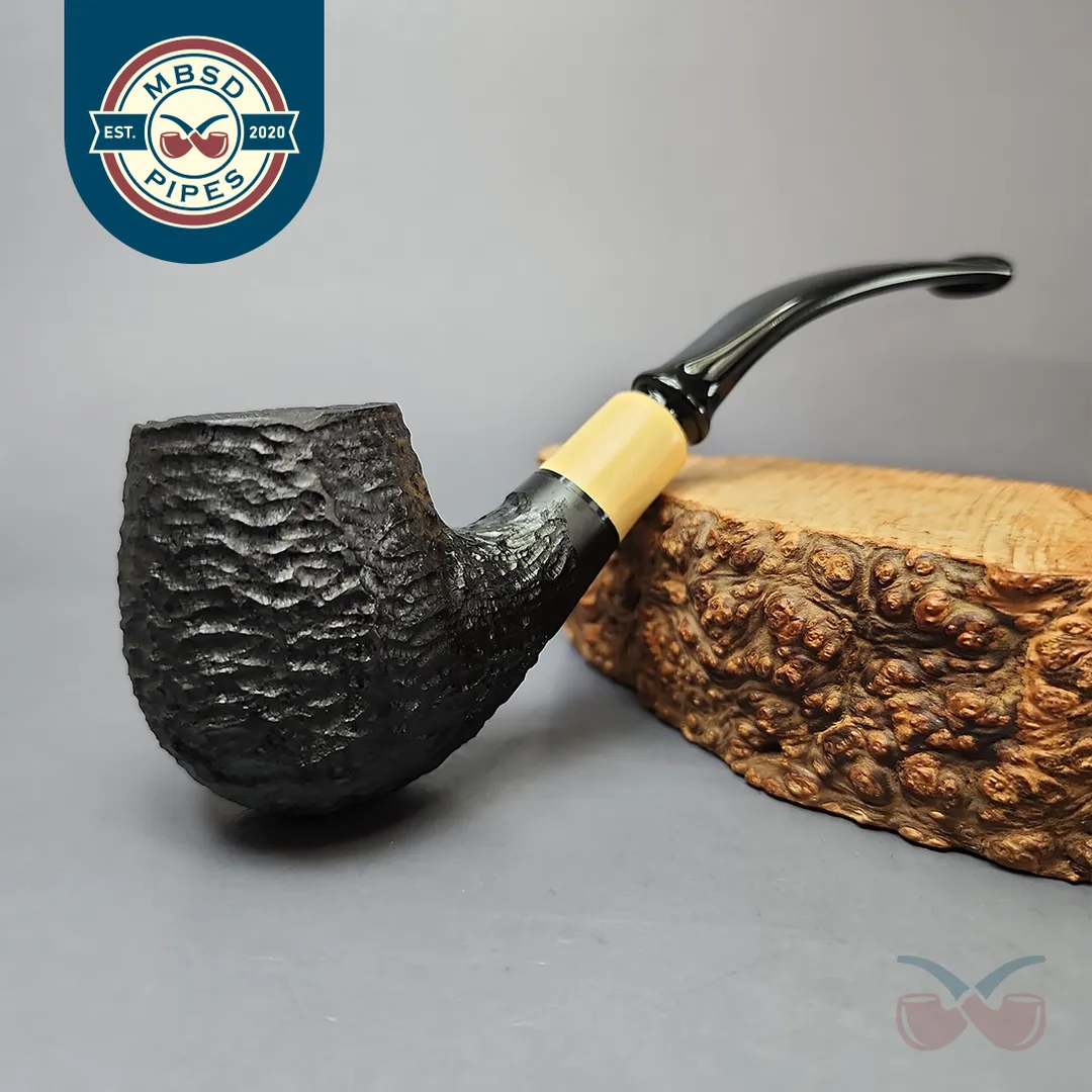 MBSD Briars by Piero Vitale Black Rusticated Brandy w/ Boxwood Briar Pipe, New