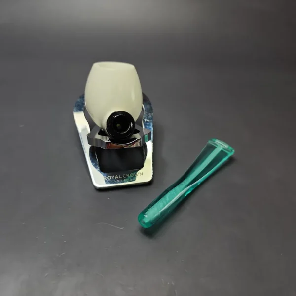 Smooth Apple w/ Blue Stem & Case Estate Block Meerschaum Pipe, Unsmoked - Image 11