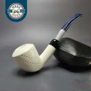 Patrial Latice Dublin w/ Blue Stem & Case Estate Block Meerschaum Pipe, Unsmoked