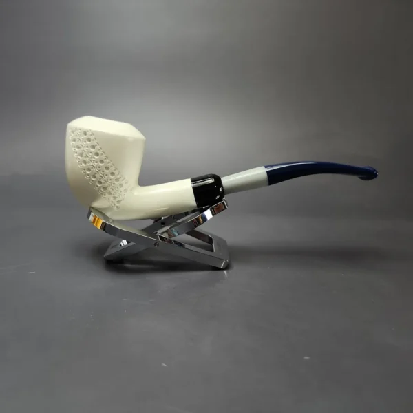 Patrial Latice Dublin w/ Blue Stem & Case Estate Block Meerschaum Pipe, Unsmoked - Image 3