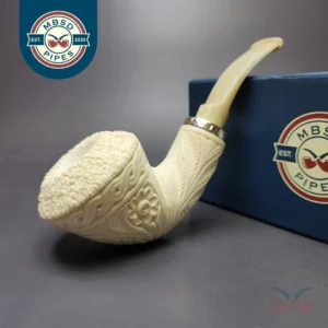 MBSD Meerschaum Silver Floral Rhodesian Reverse Calabash Block Meerschaum Pipe, New