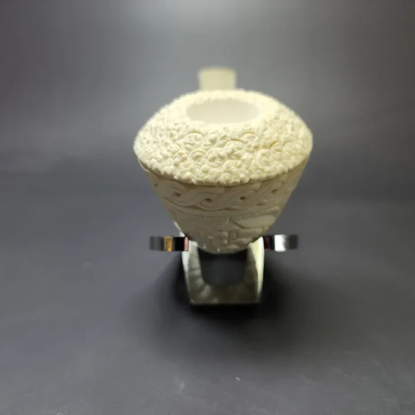 MBSD Meerschaum Silver Floral Rhodesian Reverse Calabash Block Meerschaum Pipe, New - Image 3