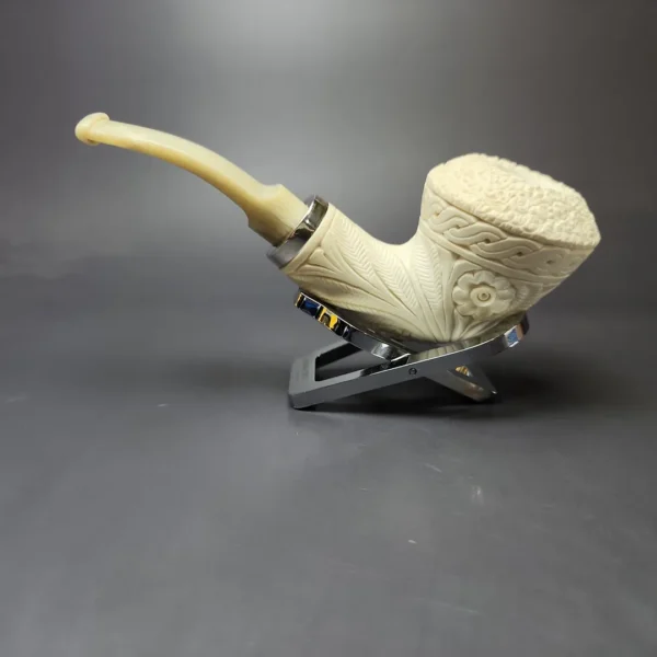 MBSD Meerschaum Silver Floral Rhodesian Reverse Calabash Block Meerschaum Pipe, New - Image 7