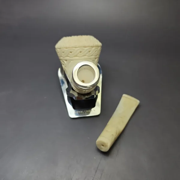 MBSD Meerschaum Silver Floral Rhodesian Reverse Calabash Block Meerschaum Pipe, New - Image 10