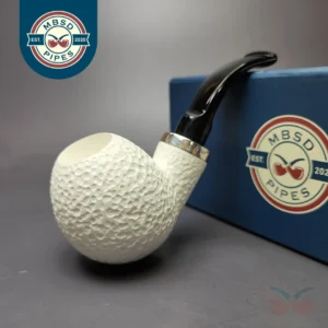 MBSD Meerschaum Silver Rustic Stubby Egg Reverse Calabash Block Meerschaum Pipe, New