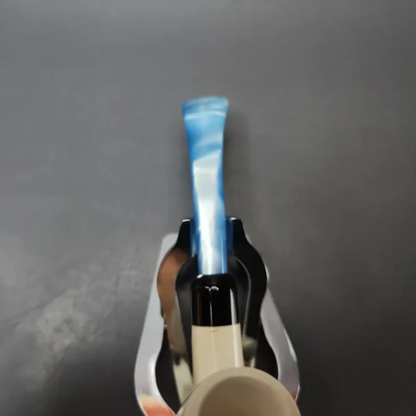 Smooth Bent Billiard w/ Blue Stem & Case Estate Block Meerschaum Pipe, Unsmoked - Image 6