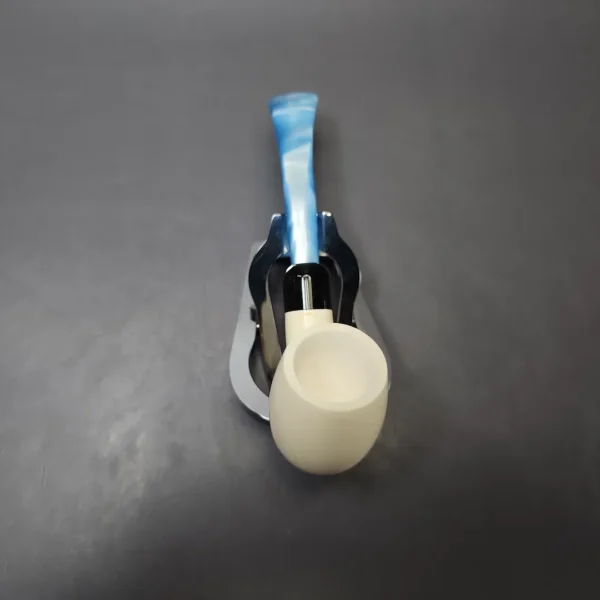 Smooth Bent Billiard w/ Blue Stem & Case Estate Block Meerschaum Pipe, Unsmoked - Image 7