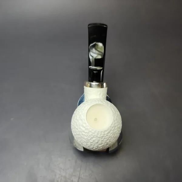 MBSD Meerschaum Silver Rustic Stubby Egg Reverse Calabash Block Meerschaum Pipe, New - Image 6