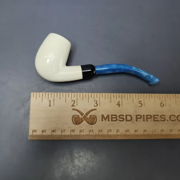 Smooth Bent Billiard w/ Blue Stem & Case Estate Block Meerschaum Pipe, Unsmoked - Image 9