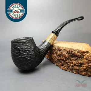MBSD Briars by Piero Vitale Black Rusticated Brandy w/ Olivewood, Briar Pipe, New
