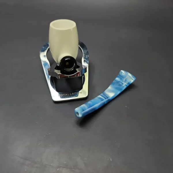 Smooth Bent Billiard w/ Blue Stem & Case Estate Block Meerschaum Pipe, Unsmoked - Image 11