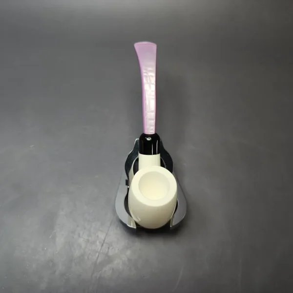 Smooth Bent Billiard w/ Purple Stem & Case Estate Block Meerschaum Pipe, Unsmoked - Image 7