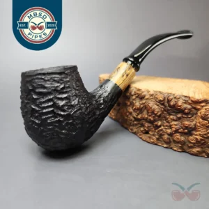 MBSD Briars by Piero Vitale Black Rusticated Brandy w/ Olivewood, Briar Pipe, New