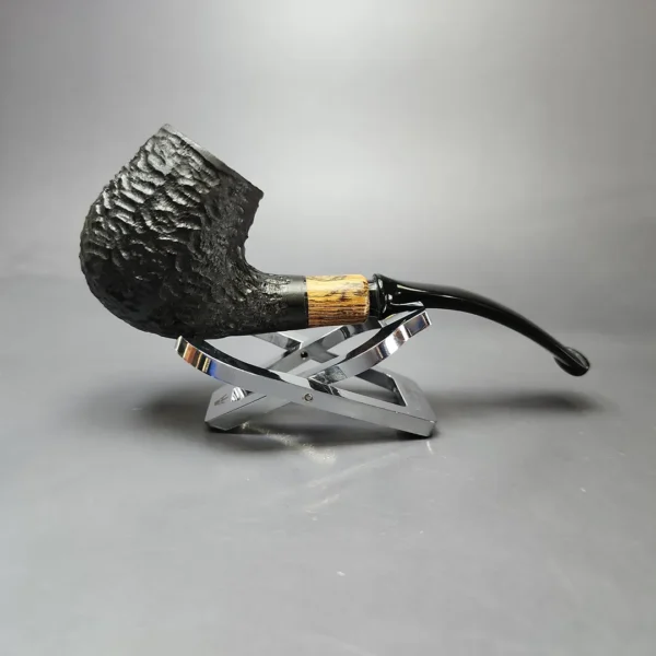 MBSD Briars by Piero Vitale Black Rusticated Brandy w/ Olivewood, Briar Pipe, New - Image 3